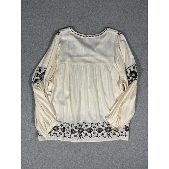 Old Navy Embroidered Boho Peasant Tunic Cream and Black Relaxed Flowy Size XXL - Picture 5 of 8